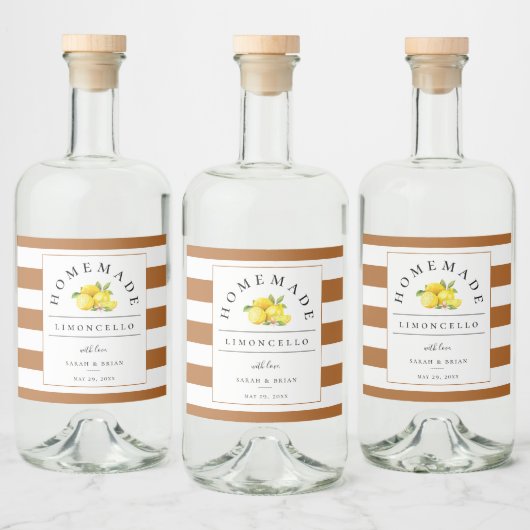 Modern Limoncello Rustic Orange Stripe Alkoholflaschenetikett (Flaschen)