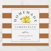 Modern Limoncello Rustic Orange Stripe Alkoholflaschenetikett (Einzelnes Label)