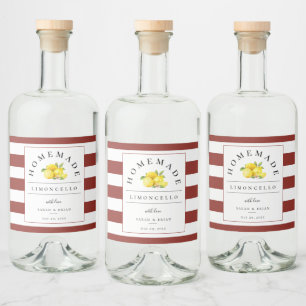 Modern Limoncello Rustikaler Roter Streifen Alkoholflaschenetikett