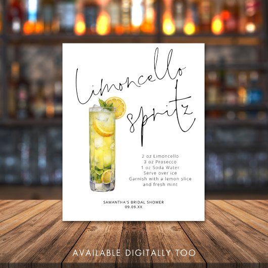 Modern Limoncello Spritz Recipe Brautparty Sign Poster
