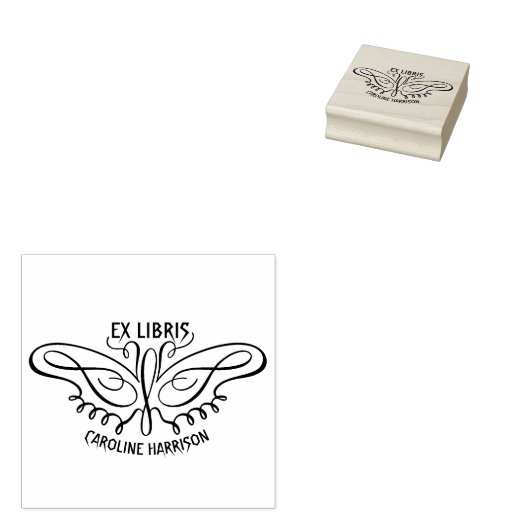 Modern Line Art Butterfly Ex Libris Buch Gummistempel (Stempel)