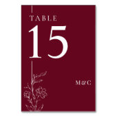 Modern Line Art Floral Burgundy Elegant Wedding Tischnummer (Vorderseite)