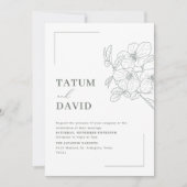 Modern Line Art Floral Green Wedding Invite Einladung (Vorderseite)