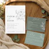Modern Line Art Floral Green Wedding Invite Einladung