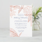 Modern Line Art Floral Peony Leaf Marine Orange Einladung (Stehend Vorderseite)