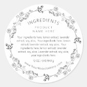 Modern Line Art Floral Wreath Ingredients Labels Runder Aufkleber (Vorderseite)