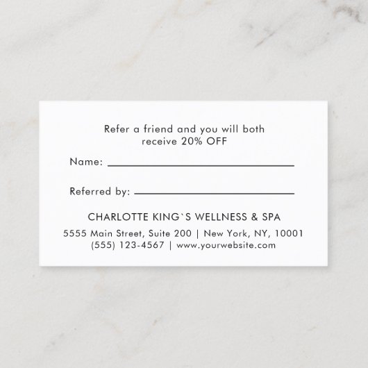 Modern, Line Art, Frau, Blätter, Salon, hellrosa Empfehlungskarte (Rückseite)