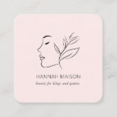 Modern, Line Art, Frau, Blätter, Salon, hellrosa Quadratische Visitenkarte (Vorderseite)