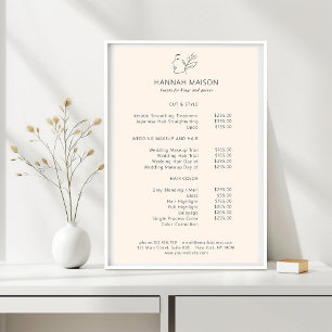 Modern, Line Art, Frau, Blätter, Salon, Preisliste Poster
