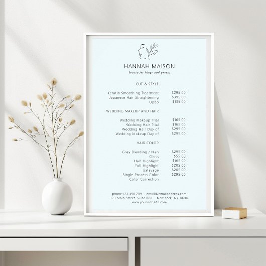 Modern, Line Art, Frau, Blätter, Salon, Preisliste Poster