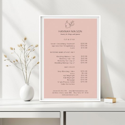 Modern, Line Art, Frau, Blätter, Salon, Preisliste Poster