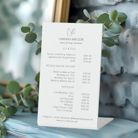 Modern, Line Art, Frau, Blätter, Salon, Preisliste Sockelschild