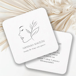 Modern, Line Art, Frau, Blätter, Salon, Weiß Quadratische Visitenkarte