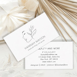 Modern, Line Art, Frau, Blätter, Salon, Weiß Visitenkarte