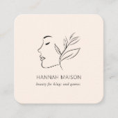 Modern, Line Art, Frau, Leafe, Salon, Beige Quadratische Visitenkarte (Vorderseite)