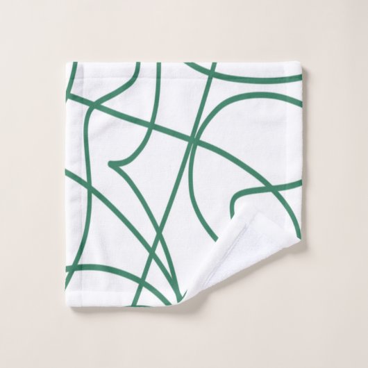 Modern Line Art: Grün auf Weiß Badhandtuch Set (Waschlappen)