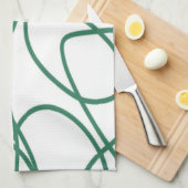Modern Line Art: Grün auf Weiß Geschirrtuch (Viertel Falte)