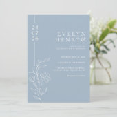 Modern Line Floral Dusty Blue Wedding Einladung (Stehend Vorderseite)