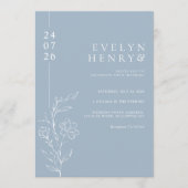 Modern Line Floral Dusty Blue Wedding Einladung (Vorderseite)