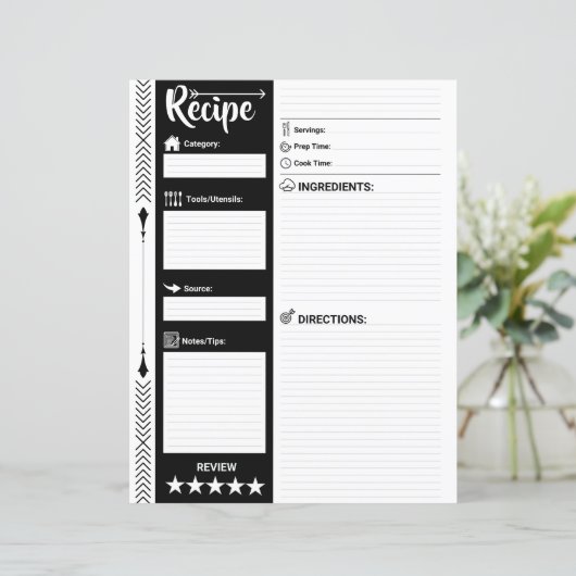 Modern Lined Recipe Pages (Letter Format Sheet)  (Stehend Vorderseite)