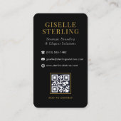 Modern Linen Gold Monogram QR Code Visitenkarte (Rückseite)