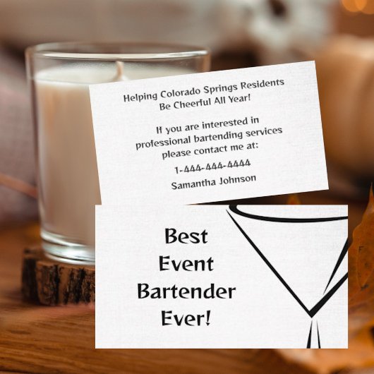 Modern Linen-Look Bartender Event Business Card Visitenkarte