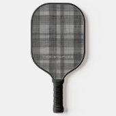 Modern Linen Plaid Pattern with Name - black grey Pickleball Schläger (Vorderseite)