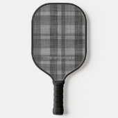 Modern Linen Plaid Pattern with Name - black grey Pickleball Schläger (Rückseite)