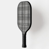 Modern Linen Plaid Pattern with Name - black grey Pickleball Schläger (Links)