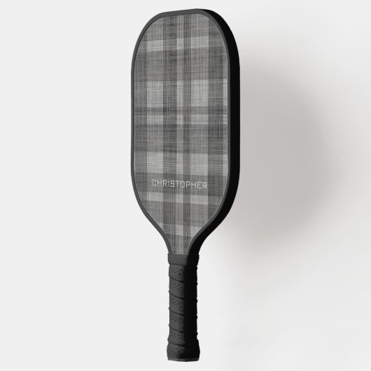 Modern Linen Plaid Pattern with Name - black grey Pickleball Schläger (Links)