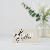 Modern Linen Scissors QR Code Hair Stylist  Visitenkarte (Stehend Vorderseite)