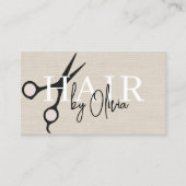 Modern Linen Scissors QR Code Hair Stylist  Visitenkarte (Vorderseite)