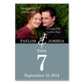 Modern Lines Slate Blue Foto Table Card Tischnummer (Rückseite)