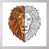 Modern Lion Head Half Color Half Sketch poster (Vorne)