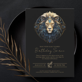 Modern Lion Zodiac Symbol Black Gold Sun Sign Leo Einladung