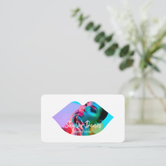 Modern lip Foto Rahmen Trendy Makeup Artist White Visitenkarte (Stehend Vorderseite)