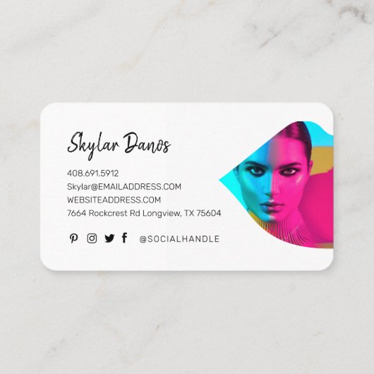 Modern lip Foto Rahmen Trendy Makeup Artist White Visitenkarte (Rückseite)