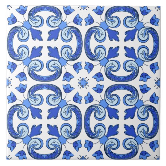 Modern Lisbon Blue Indigo Mosaic Azulejos Fliese (Vorderseite)