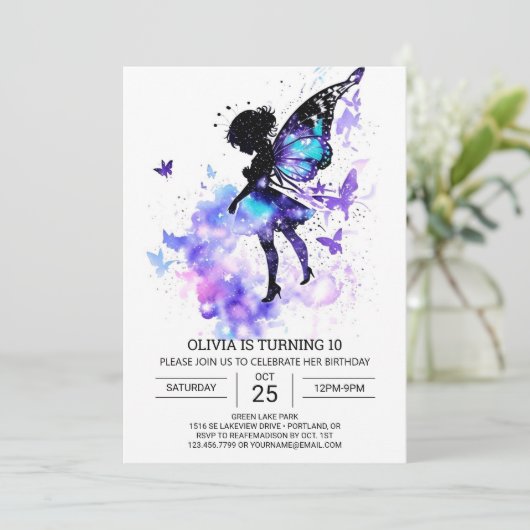 Modern Little Fairy Birthday Einladung (Stehend Vorderseite)