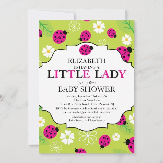 Modern Little Lady Pink Ladybug Babydusche Einladung (Vorderseite)