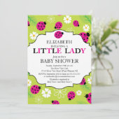 Modern Little Lady Pink Ladybug Babydusche Einladung (Stehend Vorderseite)