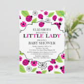 Modern Little Lady Pink Ladybug Babydusche Einladung (Stehend Vorderseite)