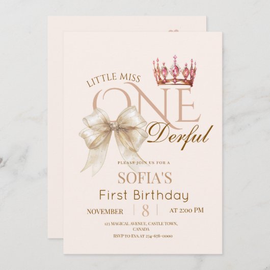 Modern Little Miss ONEderful First 1st Birthday Einladung (Vorne/Hinten)