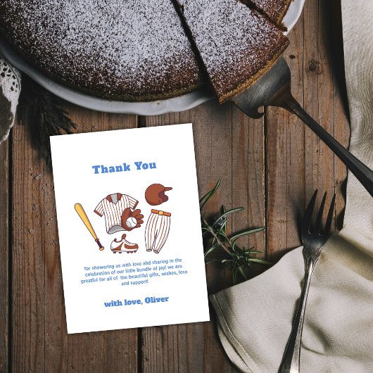 Modern Little Slugger Baseball Boy Baby Shower  Dankeskarte