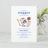 Modern Little Slugger Baseball Sport Baby Shower Einladung (Stehend Vorderseite)