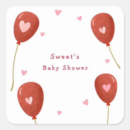 Modern Little Sweetheart Balloon Baby Dusche Quadratischer Aufkleber (Vorderseite)
