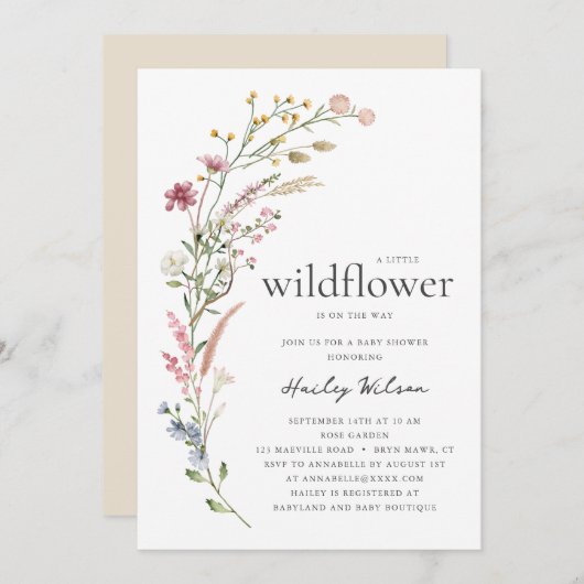 Modern Little Wildflower Baby Shower Invitation Einladung (Vorne/Hinten)