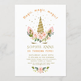 Modern Living Coral Blume Gold Einhorn Geburtstag Einladung