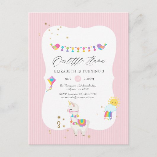 Modern Llama 3. Geburtstag Party Postkarte (Vorderseite)