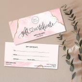 Modern Logo Blush Pink Agate Certificate Geschenkk